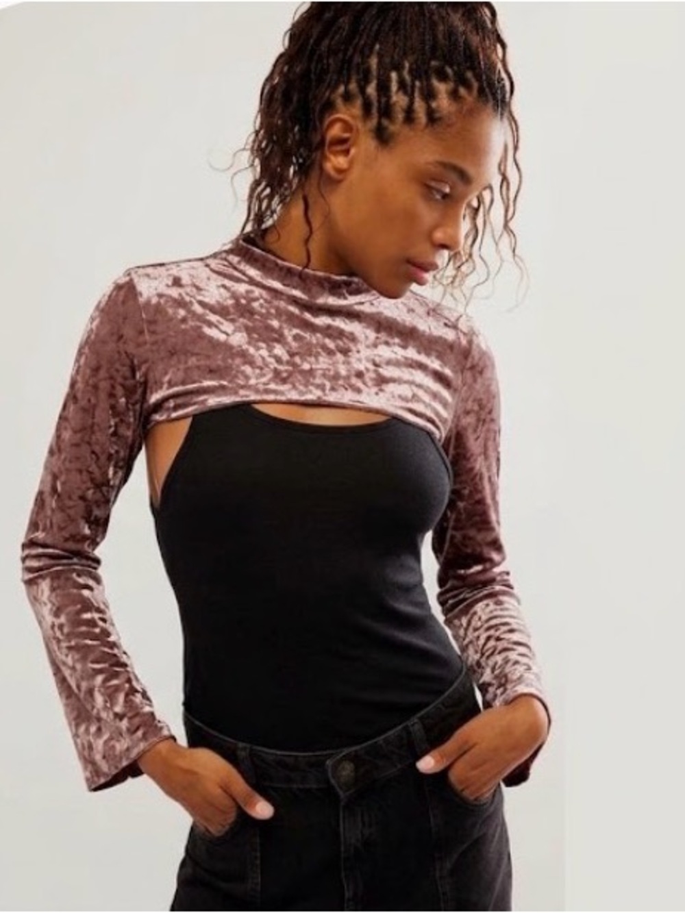 Free People Velvet Nights Bolero Top in Pewter - Size M/L